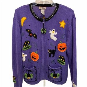 TIARA INTERNATIONAL Zip Up Halloween Cardigan 🎃
